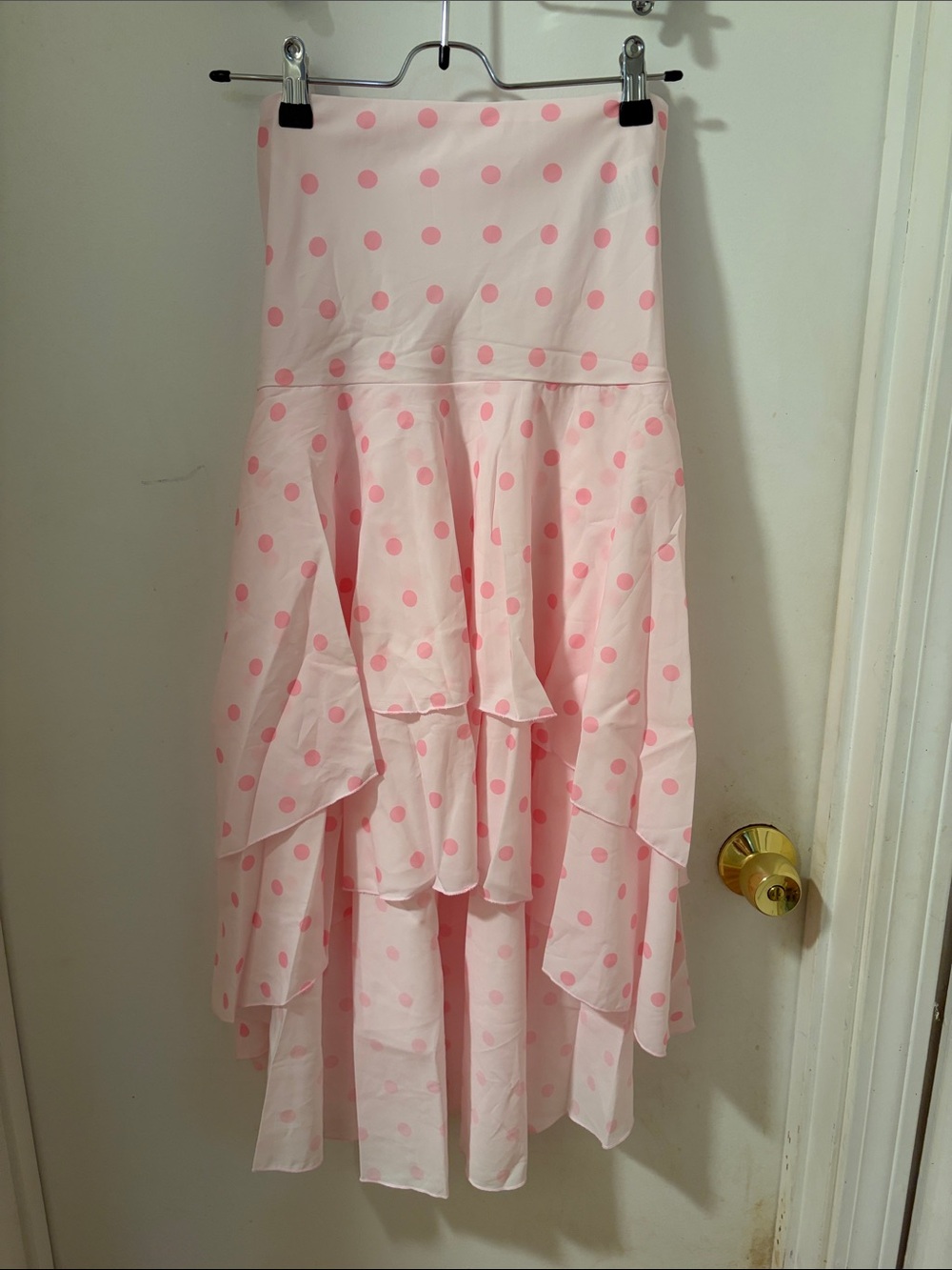 Girls Pink Polka Dot Tiered Skirt